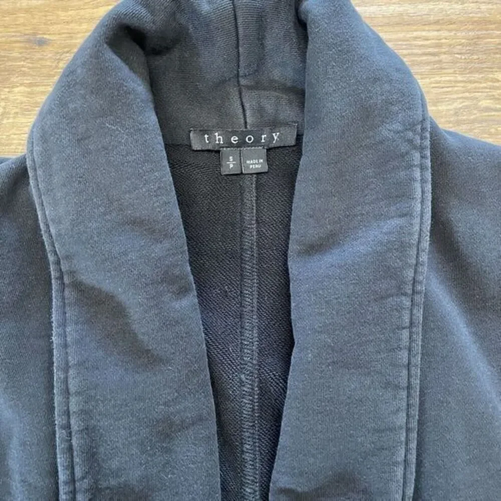 Theory Womens Small Black Cotton Cardigan Jacket 3/4‎ Gathered Sleeves Career